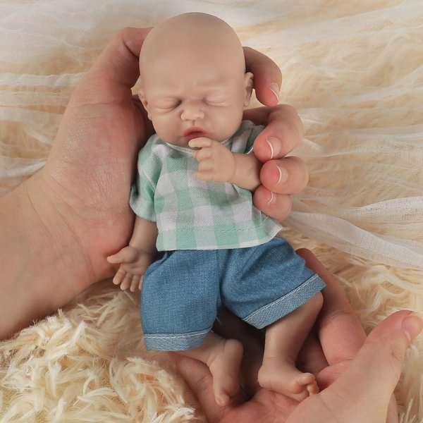Vollence 7" Sleeping Micro Full Body Silicone Doll Boy Eye Closed Anatomically Correct with Feed Kit Accessories & Gift Box for Kids 3+ Or Reborners Collection - Boy