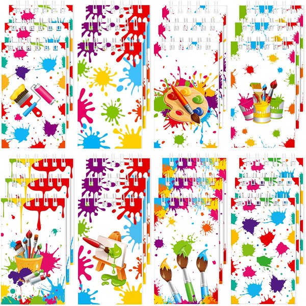 24 Pieces Art Painting Party Mini Notebooks Paint Art Party Favors Art Paint Spiral Notepads Art Theme Party Small Pocket Notepads for Kids Paint Birthday Party Classroom Rewards Supplies