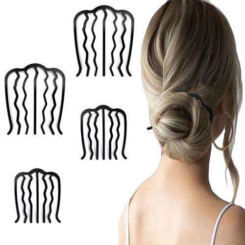 BAINESS 4 Pcs Hair Fork Clip Metal Hair Side Combs Hair Pin Stick for Updo Bun,U Shape Teeth Alloy Hair Clip Women Hair Styling Tool Accessories, Black
