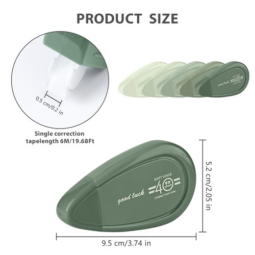 Valtiner 5pcs White Correction Out Tape, 32.81 Feet Cute Correction Tape for Instant Corrections, Easy to Use Applicator for Office and School Supplies (Green)