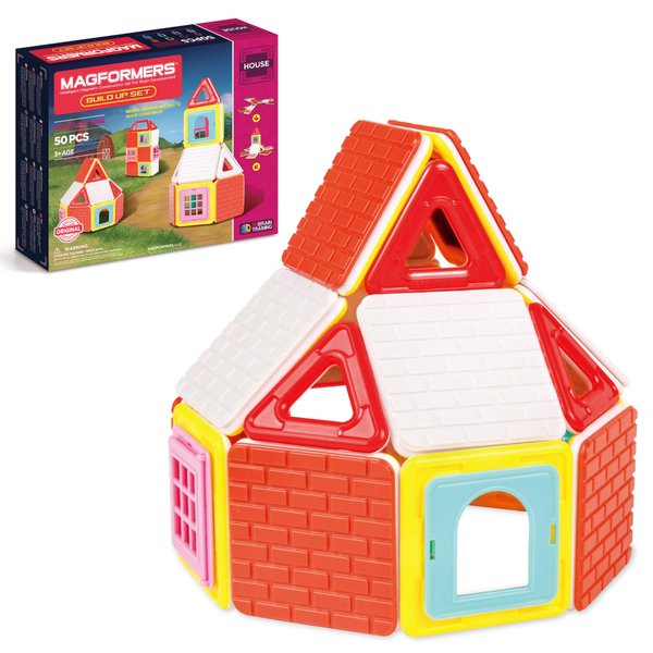 Magformers Build Up (50 Piece) Set Magnetic Building Blocks, Educational Magnetic Tiles Kit , Magnetic Construction STEM Toy Set includes brick accessories