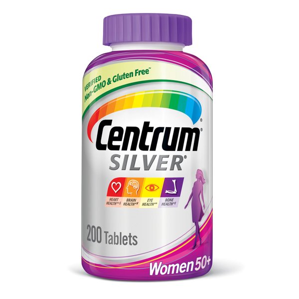 Centrum Silver Women's Multivitamin for Women 50 Plus, Multivitamin/Multimineral Supplement with Vitamin D3, B Vitamins, Calcium and Antioxidants, Gluten Free, Non-GMO Ingredients - 200 Count