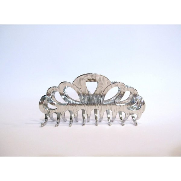 Generic Shiny silver textured metal hair claw clip for medium fine hair