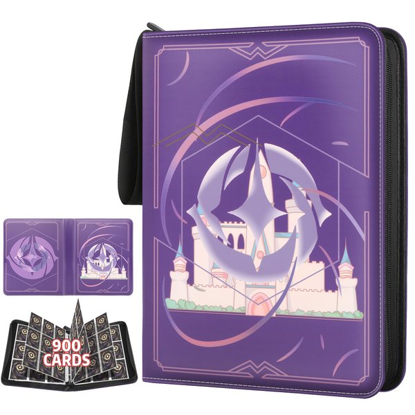 Trading Card Binder for Lorcana Cards Premium 9 Pocket Card Binder Compatible with Lorcana Cards 900 Pockets Capacity for TCG Storage Display Collection(Purple 9)