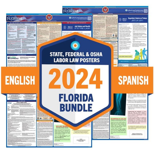 2024 Florida Labor Law Posters State & Federal OSHA Combo- Workplace Required Posting for Employees- English and Spanish Bundle- UV Laminated Waterproof- 25.5"x40"