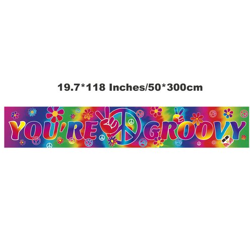 LOONELO Groovy Long Banner with 118X19.7 inch,60's Carnival Groovy Party Decoration Banner,Groovy Photography Backdrop Party Supplies for Retro Hippie Party Decorations
