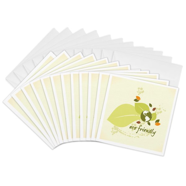 3dRose Greeting Cards - Eco-Friendly Leaf Earth Day Environmental Vector Design - 12 Pack - Floral and Nature Designs