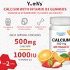 Calcium with Vitamin D3 Gummies by YumVs | Daily Dietary Supplement for Adults and Kids | Calcium 500mg + Vitamin D 1000IU | Natural Orange & Strawberry Flavor Gummies, 60-Count | Kosher