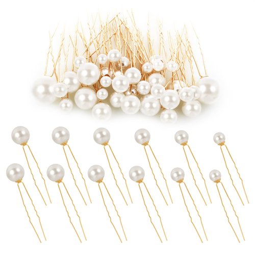 36 Pcs Wedding Pearl Hair Pins Bridal Pearl Rhinestone U Shape Barrette Wedding Hair Accessories, Pearl Bobby Hair Pins Clips for Brides Bridesmaid Women Girls