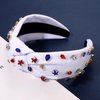 mokkia 4th of July Headband for Women American Flag Star Knotted Headbands Red White and Blue Rhinestone Crystal Top Knot Headbands Patriotic 4th of July Accessories Party Favors (White A)