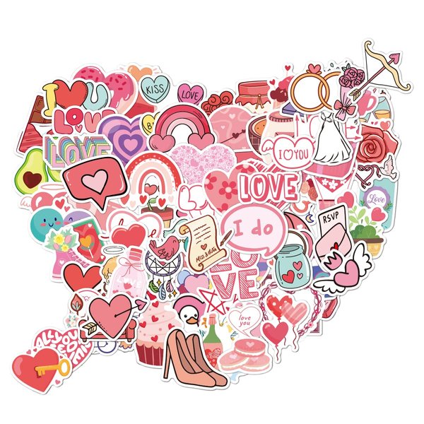 100 Pieces Love Stickers - Bulk Vinyl Waterproof Heart Love Sticker for Adults Teens Kids Valentine's Day I Love You Stickers for Scrapbook Kindle Laptop Water Bottle Luggage Phone Case