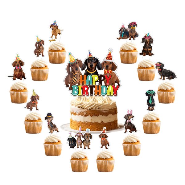 25 Pcs Dachshund Cake Topper Cupcake Toppers Dachshund Dog Cake Decorations for Dachshund Party Decorations Dachshund Birthday Party Supplies