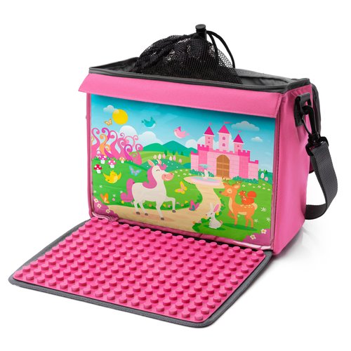 Fantifant Toy Brick Bag with fold-out base plate compatible with big building blocks of various brands e.g. Lego Duplo BAG COLOR princess pink, SIZE L