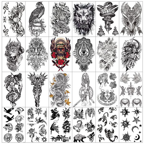 Aresvns Half Sleeve Temporary Tattoo for Men and Women,Waterproof Realistic Fake Tattoos for adults,Including Flowers,Dragon,Tiger, Scorpion Christmas Gift