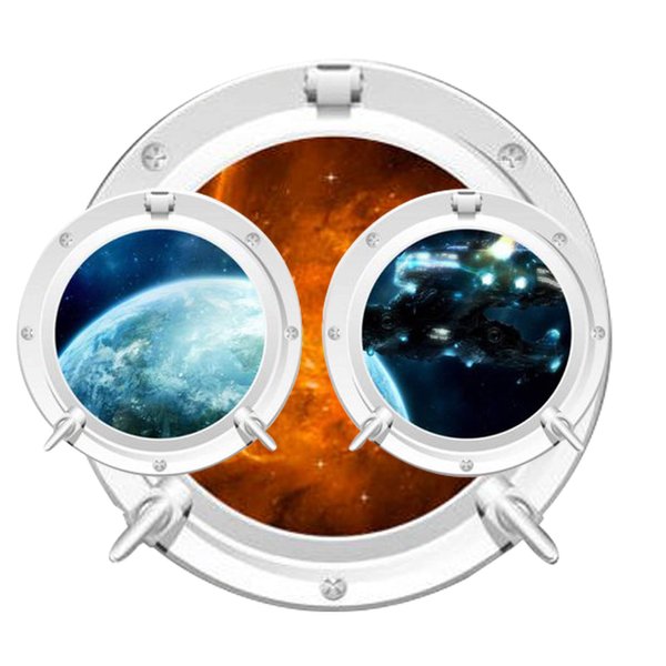 MySticky 3D Round Porthole Terran Battle Cruiser Design Wall Decals | Removable Vinyl Sticker | Peel and Stick | Art Decor for Bedroom, Living-Room, Kids or Any Room