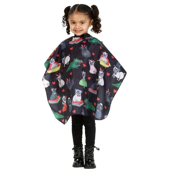Kids Size Pug Barber Cape For Hair Cutting at Home or Professional Salon, Barber Shop Hair Cutting Cape Adjustable Neck with Plastic Snaps, Big Girl