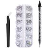 1500 PCS Rhinestones with 1 Rhinestone Picker Tool and 1 Tweezer, Wax Pencil for Rhinestones, Dual-Ended Nail Dotting Tool, Rhinestone Applicator Tool for DIY Nail Art (Black)