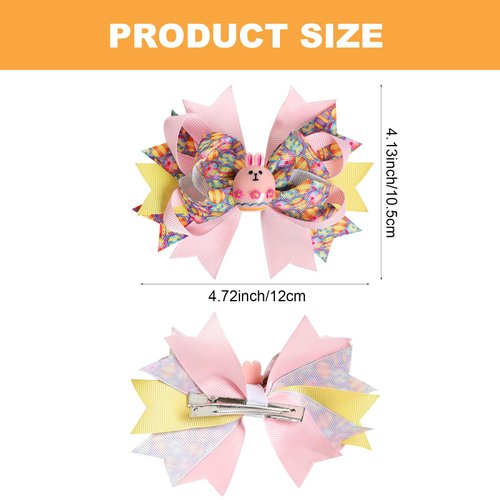 4Pcs Easter Hair Bows Clips 4.72 Inch Rabbits Eggs Pattern Hair Clips Easter Hair Accessories for Girls Toddlers Kids Easter Party Supplies