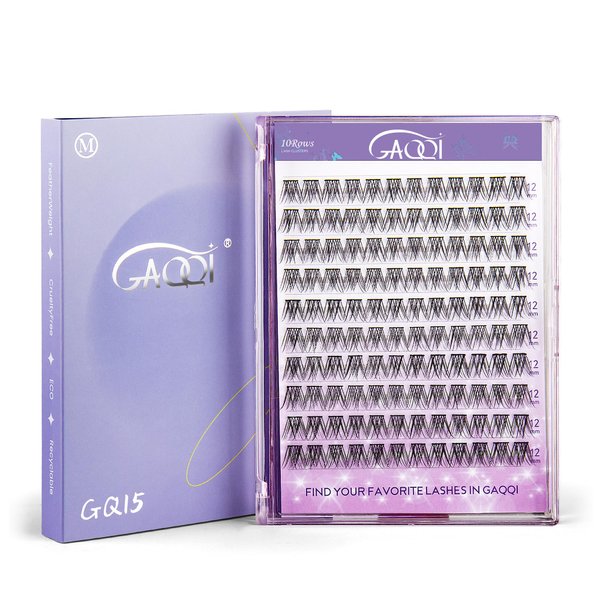 GAQQI Lash Clusters, C Curl Natural False Eyelash Wisps 12mm Length Only, DIY Individual Lashes 120 Clusters Wispy Lash Extension (C Curl,12mm）