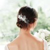 Silver Flower Bridal Hair Comb Pearl Crystal Rhinestone Bride Wedding Hair Pieces Decorative Flower Bride Hair Jewelry Accessories for Women and Girls