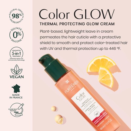 Rene Furterer Color Glow Thermal-Protecting Glow Cream - Amino Acids & Lemon Essential Oil 3.3 fl oz.