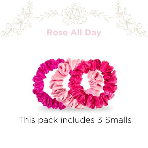 TELETIES - Small Scrunchie - 100% Natural Silk Hair Scrunchie - Soft & Gentle on Hair - Prevents Breakage & Damage - Safe for Sleep - Ideal for Thin-Medium Hair - For All Hair Textures - Rose All Day