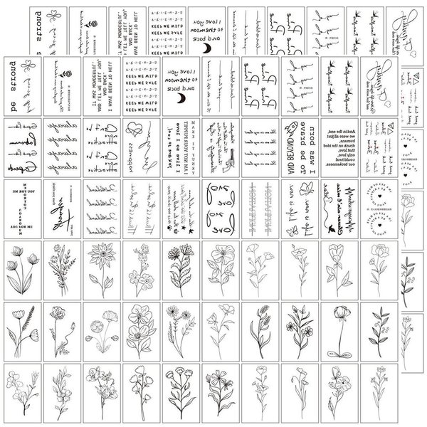ASVNRES Realistic Temporary Tattoos for Adults - 120 Sheets Tiny Small Removable Fake Tattoos, 60 Pcs Inspirational Quotes Words Tattoos, 60 Pcs Flower Botanical Floral Leaf Tattoo Stickers