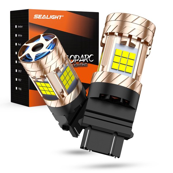 SEALIGHT 3157 3156 LED Bulb, 3157 Reverse Bulb Anti Hyper Flash With Turbo Fan, 30W 3200LM Super Bright White Replace for Backup Reverse Light and Tail Parking Light, ONLY Standard Socket, Pack of 2
