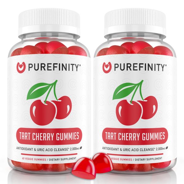 PUREFINITY Tart Cherry Gummies Raw Vegan Cherry Extract Gummy for Advanced Uric Acid Cleanse, Powerful Antioxidant with Joint Support - 60 Gummies (Pack of 2)