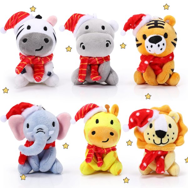 Aoriher 6 Pcs Christmas Mini Stuffed Forest Animals Jungle Bulk Plush Animal 4 Inch Cute Plush Elephant Lion Giraffe for Baby Shower Christmas Birthday Gift Stocking Stuffer Animal Themed Party