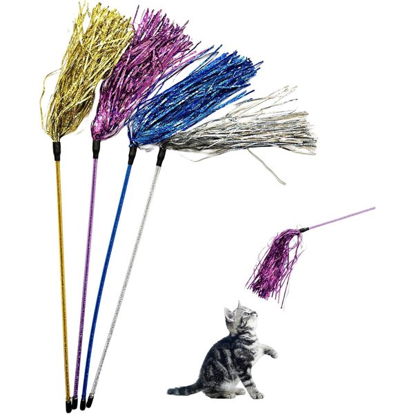 IUHKBH Cat Wands, 4 PCS Colorful Cat Tassel Toys with Bell Interactive Cat Teaser Wand for Cat Kitten Having Fun Exerciser Playing