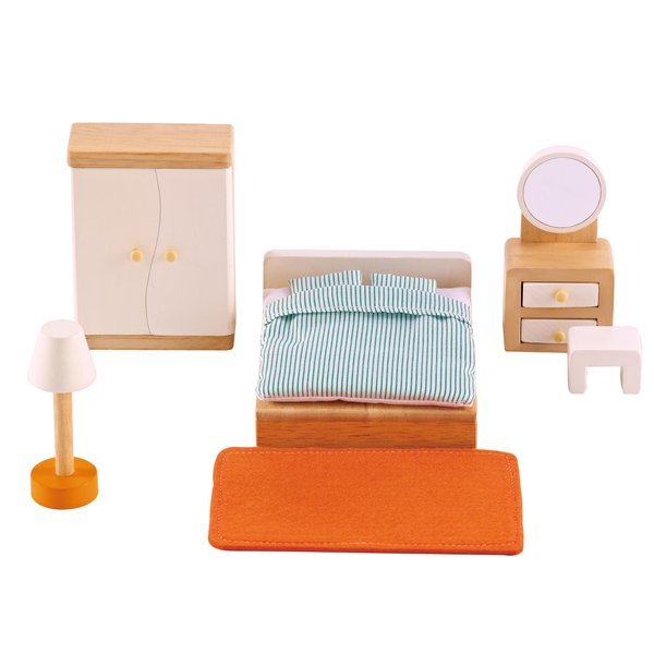 Hape Wooden Doll House Furniture Master Bedroom Set,White