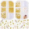 Pndeyo 2 Boxes Ocean Beach Nail Art Charms, Gold 3D Starfish Seashell Nail Decoration Gems, Flatback Pearl Sea Nail Art Accessories Embellishments for Manicure DIY Design- 8 Styles