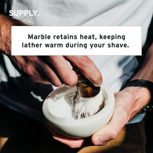 SUPPLY Marble Shaving Bowl - Handcrafted Marble Bowl for Shaving - Creates Better Lather, Warms Shaving Cream, Bathroom Decor - White Marble