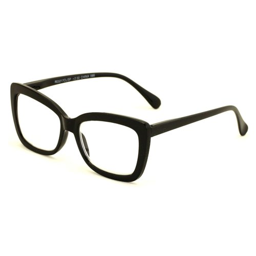 Women Big Lens Butterfly Reading Glasses - Fun Cateye Clear Lens Readers - Vintage Fashion (Black, 1.25)