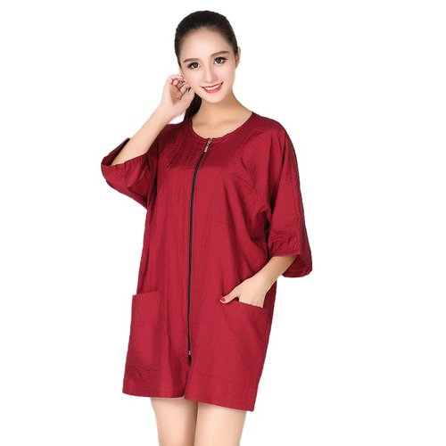 JORCEDI Barbers Uniform Apron Pockets Short Sleeve Zipper Waterproof Hairdresser Cape For Hair Treatment Cutting/Coloring/Perming (Red)