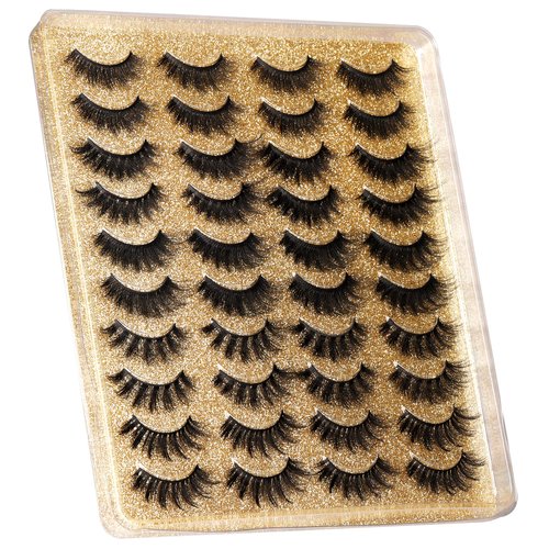 Eyelashes 3D False Lashes Fluffy Natural to Thick Faux Mink Lashes 20 Pairs Pack 17-20MM Long Wispy Crossed Fake Eyelashes 5 Styles Handmade Eye Lashes by Yawamica