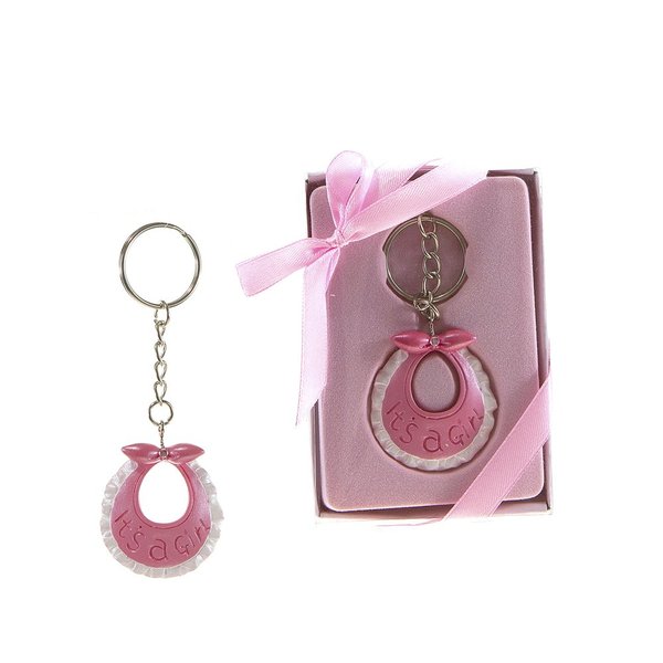 Lunaura Baby Keepsake - Set of 12 "Girl" Baby Bib Key Chain Favors - Pink