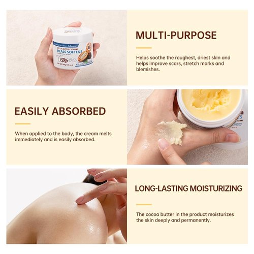 BEUKING Cocoa Butter Face Cream Body Dryness Resists Cream Vitamin E Butter Body Moisturizing Cream Nourishing Smooth Rough Dry Skin Relieves Dryness Softens Horny Skin For Body Skin Care