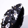 HSWE Halloween Headband Crystal Pearl Knotted Headband for Women Rhinestone Jeweled Embellished Ghost Print Wide Top Knot Hairband Halloween Costume Party Favors (Halloween Ghost)