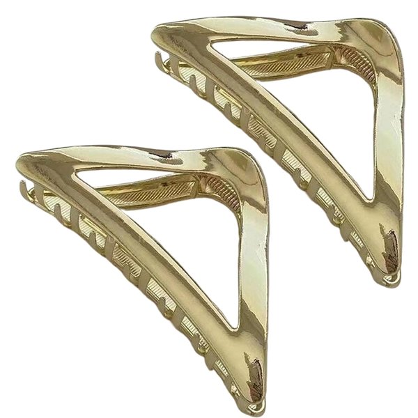 Ovche 2 Pack Triangle Metal Claw Hair Clips No Slippage Stylish Hair Clamp Grip for Thick Hair Jaw Comb Hairclips Hair Catch with Teeth Hair Updo Grip for Bath,SPA,Washing,Makeup (Gold)