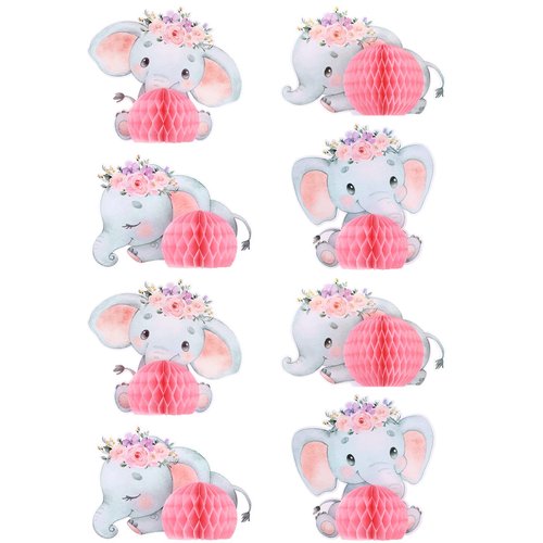 Lenwen 8 Pcs Pink Elephant Baby Shower Decorations for Girl Baby Shower Table Centerpieces Elephant Party Decorations Elephant Honeycomb Centerpieces Table Decorations for Kids Birthday Party Supplies