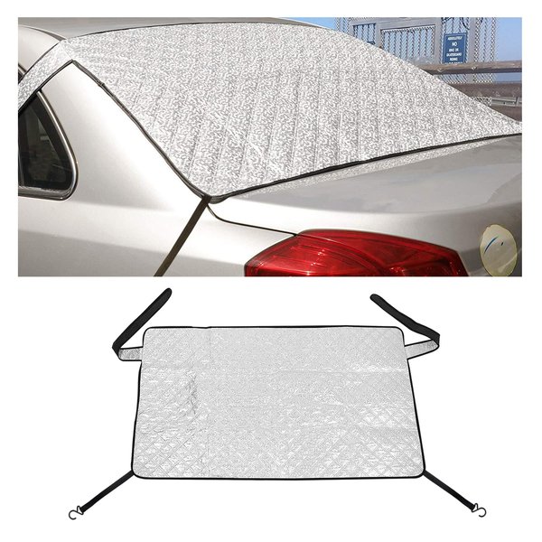 Dickno Car Rear Windshield Cover, 4 Layers Auto Rear Windscreen Snow Ice Cover with 2 Hooks, All-Weather Ice Frost Snow Protector, Automotive Winter Accessories for Most Vehicles
