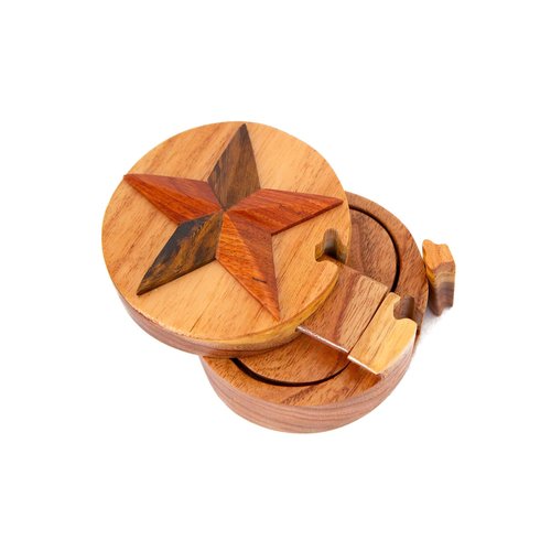 Star - All Natural Wood Intarsia Puzzle Box - Handcrafted Intarsia Wood Art