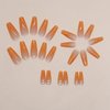 MISUD Coffin Press on Nails Long Fake Nails Glossy Glue on Nails Orange Ombre Acrylic Nails Ballerina Gradient Artificial Nails Bling Glitter Line Stick on False Nails with Design 24 pcs