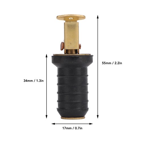 Aramox Marine Bait Well Plug, Rubber Brass Livewell Plug Full Adjustability Drain Plug Easy Twist to Lock Sturdy Drain Plug for Yachts Ships Bait Wells (0.6inch)
