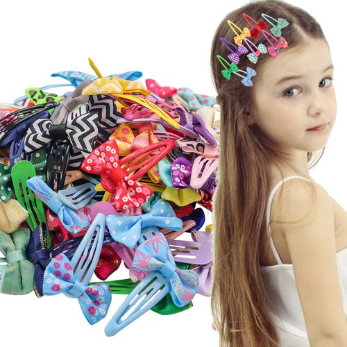 XIMA 60 Pcs Hair Bows for Girls, Grosgrain Ribbon with Metal Snap Hair Clips Bow for Toddler Baby Kids Teens, Random Colors and Styles