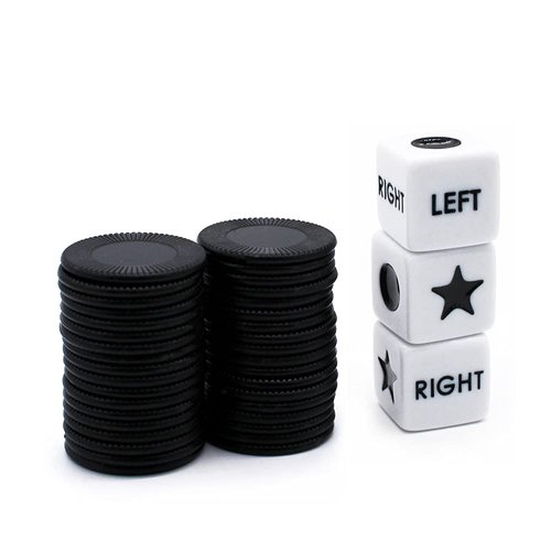 Bilywey Left Right Center Dice Game Set with 3 Dices + 36 Black Chips (Black)