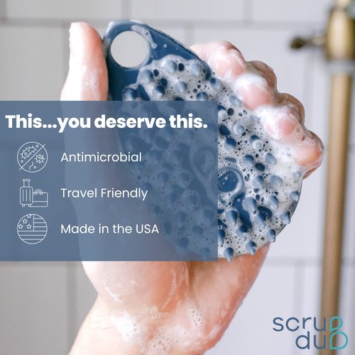 Scrub-dub™ - Premium Antimicrobial Scalp and Body Scrubber | Face Exfoliator and Scalp Scrubber for Dandruff | Loofah and Exfoliating Washcloth Replacement | Made in The USA | Glacier Blue
