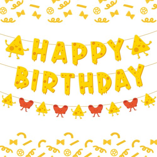 24Pcs Cheese Themed Birthday Party Decorations Sweet Cheesy Happy Birthday Banner Macaroni and Cheese Garland Dairy Mac and Cheese Theme Birthday Supplies for Kids 1st Birthday Pasta Pizza Party Decor